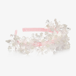 Monnalisa-Pink Floral Pearl Hairband | Childrensalon Outlet