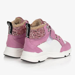 Monnalisa-Pink Glitter High-Top Trainers | Childrensalon Outlet