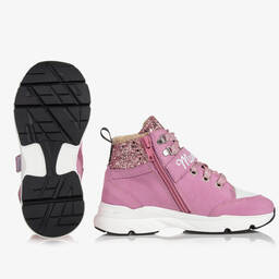 Monnalisa-Pink Glitter High-Top Trainers | Childrensalon Outlet