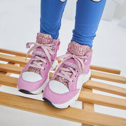 Monnalisa-Pink Glitter High-Top Trainers | Childrensalon Outlet