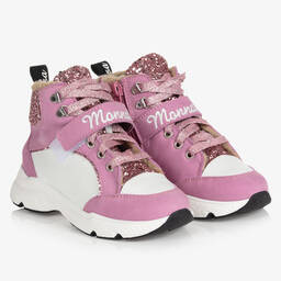 Monnalisa-Pink Glitter High-Top Trainers | Childrensalon Outlet