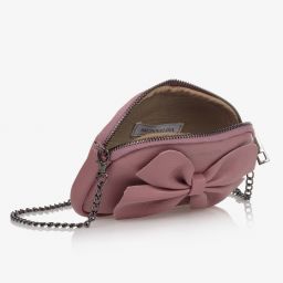 Monnalisa-Розовая кожаная сумочка с бантиком (18 см) | Childrensalon Outlet