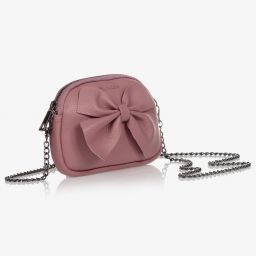 Monnalisa-Розовая кожаная сумочка с бантиком (18 см) | Childrensalon Outlet