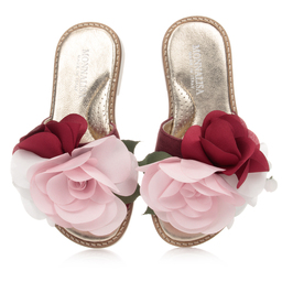 Monnalisa-Розовые кожаные сандалии с цветами | Childrensalon Outlet