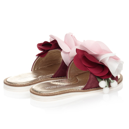 Monnalisa-Розовые кожаные сандалии с цветами | Childrensalon Outlet