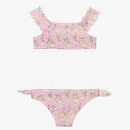 Monnalisa-Pink Ruched Daisies Bikini | Childrensalon Outlet