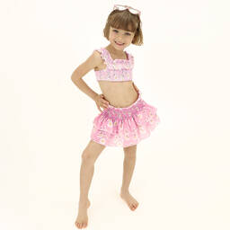 Monnalisa-Pink Ruched Daisies Bikini | Childrensalon Outlet