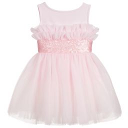 Monnalisa Chic-Pink Sequin & Tulle Dress | Childrensalon Outlet
