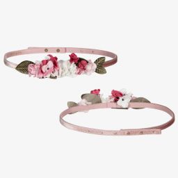 Monnalisa-Pink Tulle Floral Belt Dress | Childrensalon Outlet
