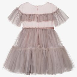 Monnalisa-Pink Tulle Floral Belt Dress | Childrensalon Outlet
