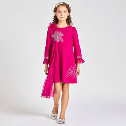 Monnalisa Couture-Pink Viscose & Silk Dress | Childrensalon Outlet