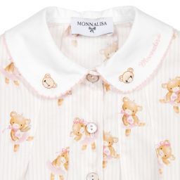 Monnalisa-Розово-белая блузка с медвежатами | Childrensalon Outlet