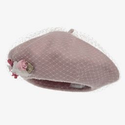 Monnalisa-Розовый шерстяной берет с цветком | Childrensalon Outlet