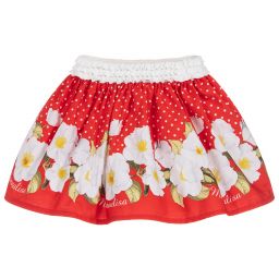 Monnalisa-Red Cotton Floral Skirt | Childrensalon Outlet