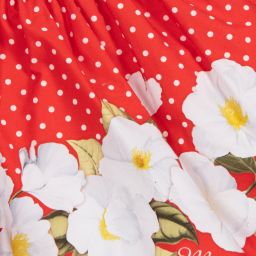 Monnalisa-Red Cotton Floral Skirt | Childrensalon Outlet
