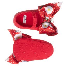 Monnalisa-Red Floral Cotton Pre-Walkers | Childrensalon Outlet