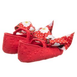 Monnalisa-Red Floral Cotton Pre-Walkers | Childrensalon Outlet