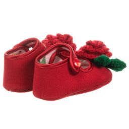 موناليزا-حذاء لون أحمر لمرحلة ما قبل المشي مزين بورود | Childrensalon Outlet