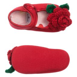 موناليزا-حذاء لون أحمر لمرحلة ما قبل المشي مزين بورود | Childrensalon Outlet