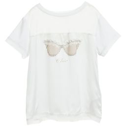 Monnalisa Chic-Silk Satin Sunglasses Print T-Shirt | Childrensalon Outlet