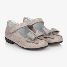موناليزا-حذاء جلد مزين بفيونكة لون رمادي فضي للبنات | Childrensalon Outlet