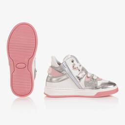 Monnalisa-Высокие серебристо-розовые кроссовки | Childrensalon Outlet