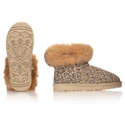 Monnalisa-Teen Beige Suede Logo Boots | Childrensalon Outlet