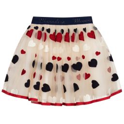Monnalisa-Teen Beige Tulle Heart Skirt  | Childrensalon Outlet