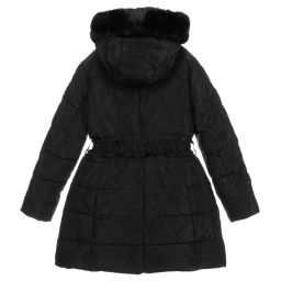 Monnalisa-Teen Black Hooded Puffer Coat | Childrensalon Outlet