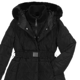 Monnalisa-Teen Black Hooded Puffer Coat | Childrensalon Outlet