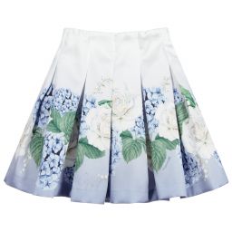 Monnalisa Шик-Голубая атласная юбка с цветочным рисунком для подростков | Childrensalon Outlet