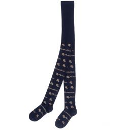 Monnalisa-Teen Blue & Gold Logo Tights | Childrensalon Outlet