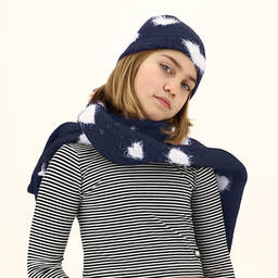 Monnalisa-Синий шарф с белыми сердечками для подростков | Childrensalon Outlet