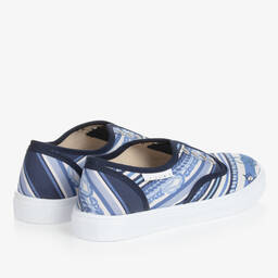 Monnalisa-Teen Boys Blue Nautical Slip-On Trainers | Childrensalon Outlet
