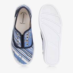 Monnalisa-Teen Boys Blue Nautical Slip-On Trainers | Childrensalon Outlet
