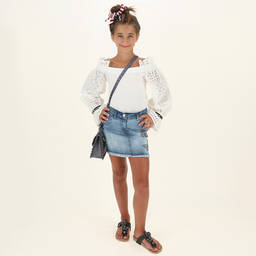 Monnalisa-Teen Denim Butterfly Skirt | Childrensalon Outlet