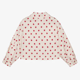 Monnalisa-Teen Girls Beige Cotton Strawberry Shacket | Childrensalon Outlet