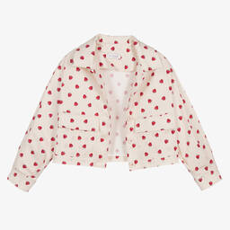 Monnalisa-Teen Girls Beige Cotton Strawberry Shacket | Childrensalon Outlet