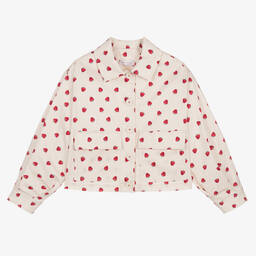 Monnalisa-Teen Girls Beige Cotton Strawberry Shacket | Childrensalon Outlet