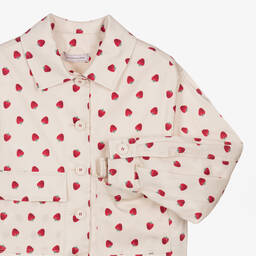 Monnalisa-Teen Girls Beige Cotton Strawberry Shacket | Childrensalon Outlet