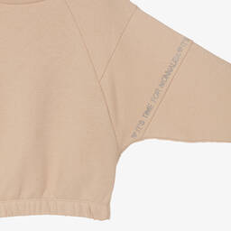 Monnalisa-Teen Girls Beige Diamanté Sweatshirt | Childrensalon Outlet