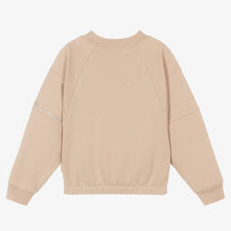 Monnalisa-Teen Girls Beige Diamanté Sweatshirt | Childrensalon Outlet