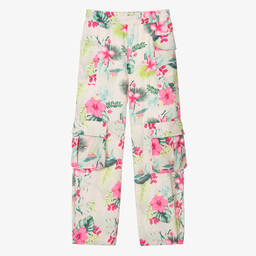 Monnalisa-Teen Girls Beige Floral Cargo Trousers | Childrensalon Outlet