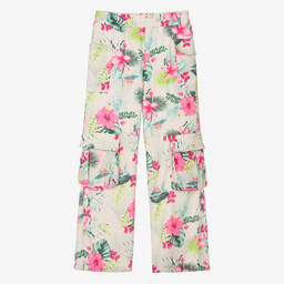 Monnalisa-Teen Girls Beige Floral Cargo Trousers | Childrensalon Outlet