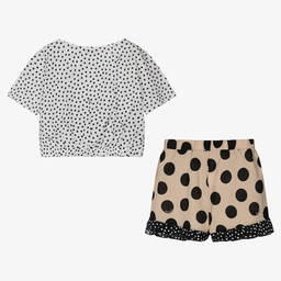 Monnalisa-Teen Girls Beige Polka Dot Cotton Shorts Set | Childrensalon Outlet