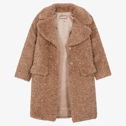 Monnalisa-Teen Girls Beige Teddy Fleece Coat | Childrensalon Outlet