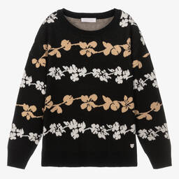 Monnalisa-Teen Girls Black & Beige Knit Sweater | Childrensalon Outlet