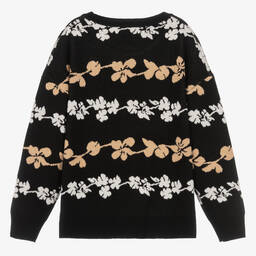 Monnalisa-Teen Girls Black & Beige Knit Sweater | Childrensalon Outlet