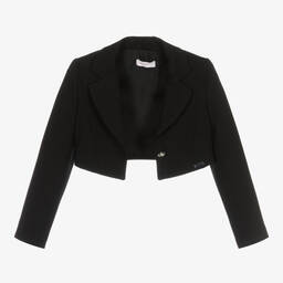 Monnalisa-Teen Girls Black Cropped Viscose Blazer | Childrensalon Outlet