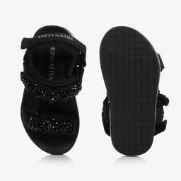 Monnalisa-Teen Girls Black Crystal Sandals | Childrensalon Outlet